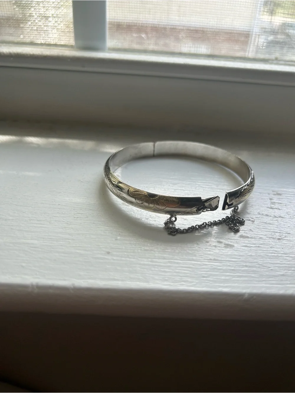 Engraved Sterling silver Bangle Bracelet